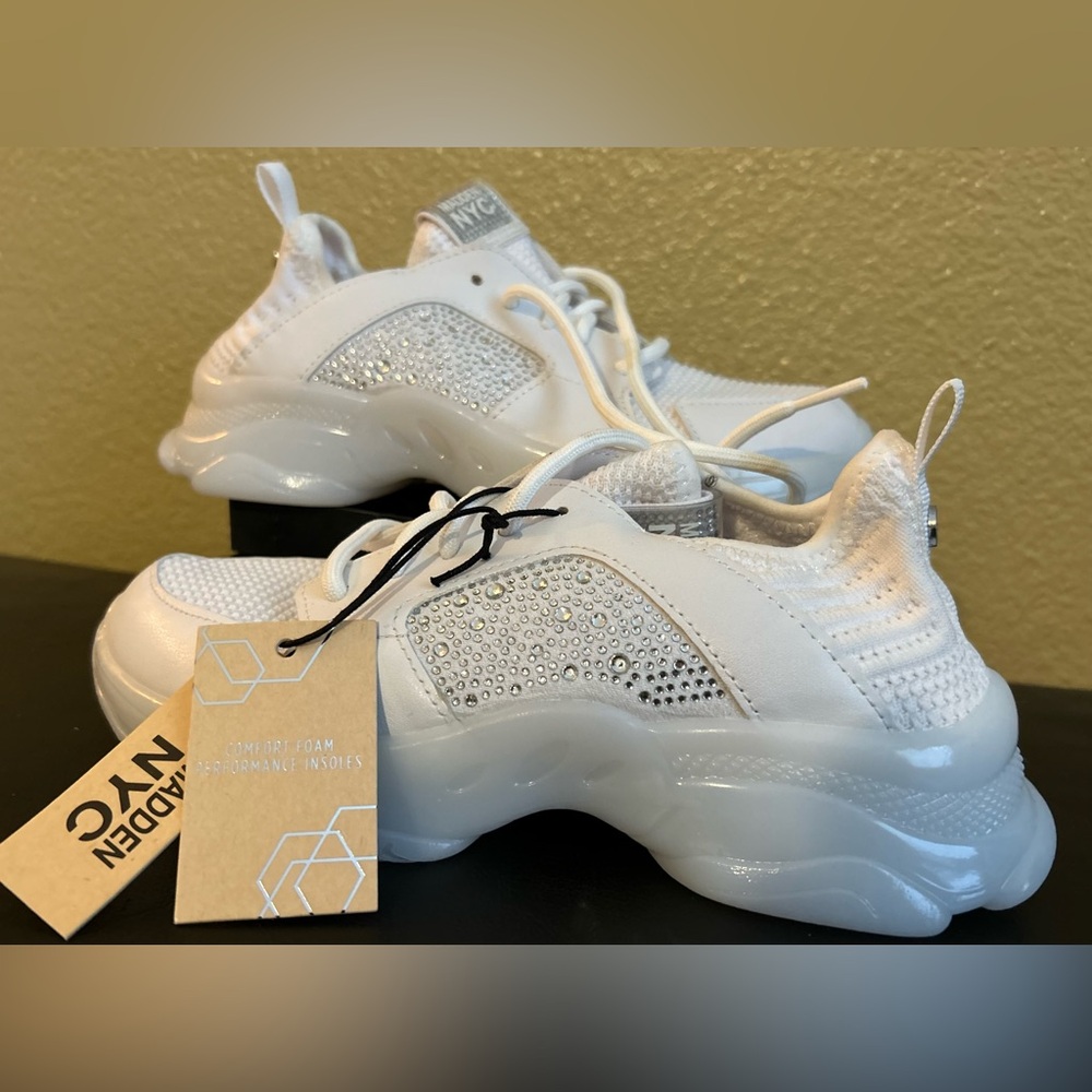 Madden NYC White Rhinestone Embellished Sneakers